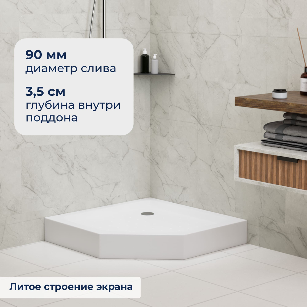 Душевой поддон трапеция RGW LUX/TN-TR (Литой экран) 900x900