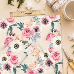 Ткань габардин цветочное благородство