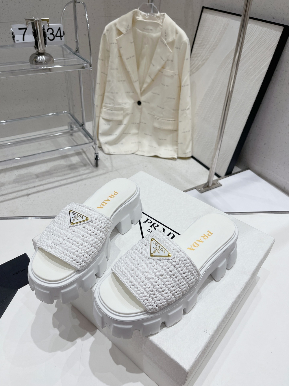 Prada Crochet Platform Slides