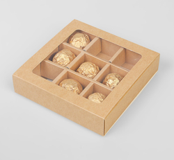 Коробка на 9 конфет 14,5*14,5*3,2 см, КРАФТ