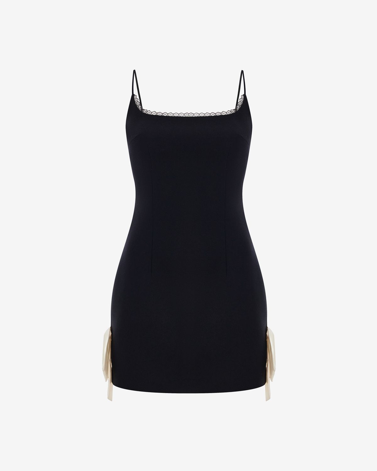 Платье мини из крепа с бантами из сатина