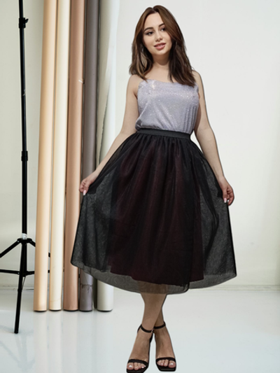 2230 Юбка женская кулирка/фатин бордо/черный  (42-46)