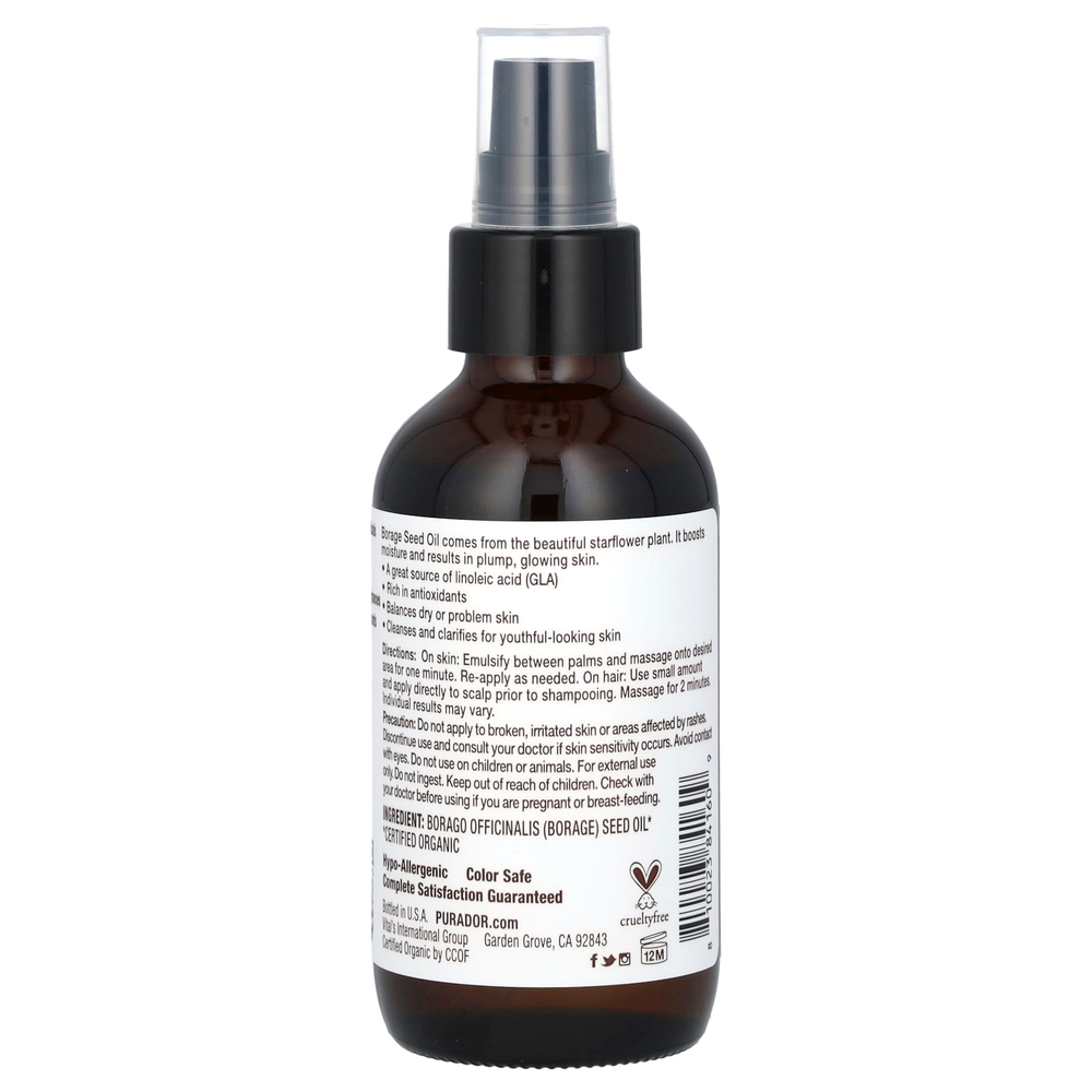 Pura D'or, органическое масло бурачника, 118 мл (4 жидк. унции)