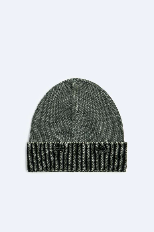 ZARA ТРИКОТАЖНАЯ ШАПКА В РУБЧИК, ЗЕЛЕНЫЙ