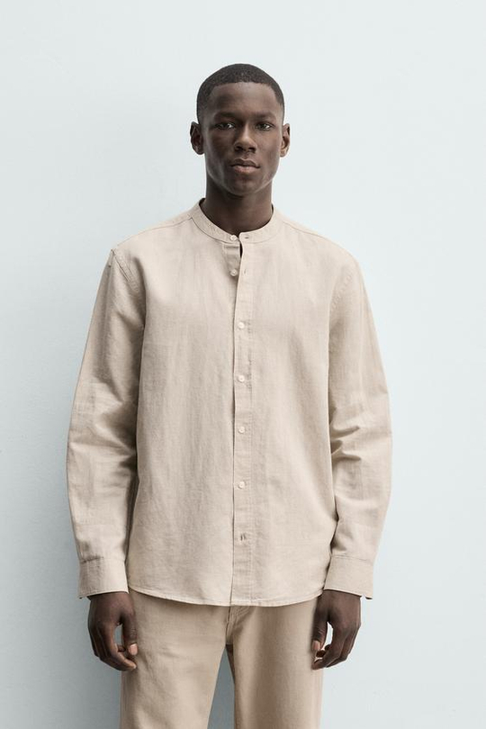ZARА РУБАШКА RELAXED FIT ИЗ ЛЬНА И ХЛОПКА, СВЕТЛО-БЕЖЕВЫЙ
