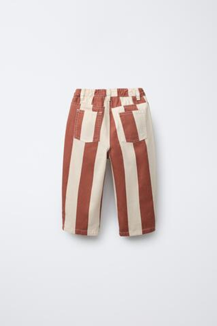 ZARA БРЮКИ BAGGY ИЗ ТВИЛА В ПОЛОСКУ, КРАСНЫЙ/БЕЛЫЙ