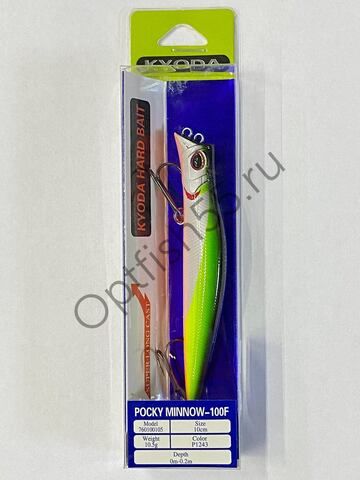 Воблер KYODA Pocky Minnow-100F 10см, 10,5гр, загл. 0м-0,2м цв:Р1243