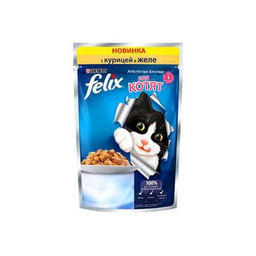 Purina Felix Аппетитные Кусочки влажный корм для котят в желе с курицей 85 гр