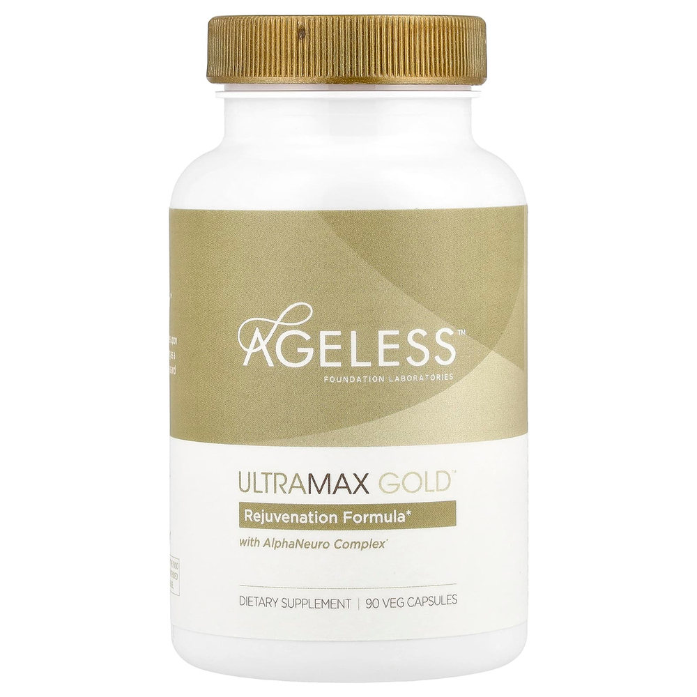 Ageless Foundation Laboratories, UltraMax Gold с комплексом AlphaNeuro Complex, 90 растительных капсул