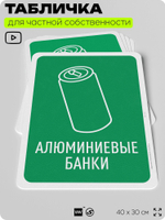 Табличка для сортировки отходов "Алюминиевые банки", для контейнеров, пунктов раздельного сбора, организаций и дворовых территорий, информационная, 40х30 см, Silver Plane x Айдентика Технолоджи