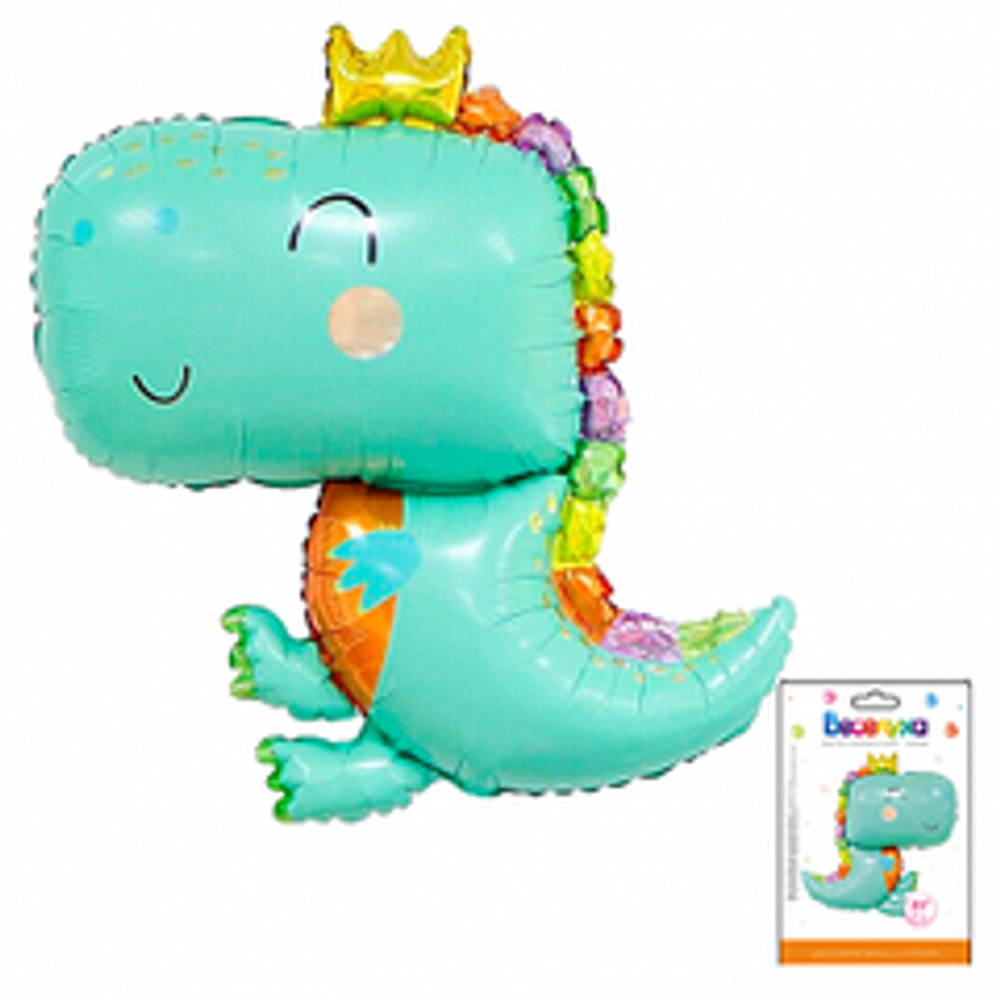 К Фигура, Динозаврик в короне, Светло-зеленый, 35"/81 см, 1 шт. (В упаковке)