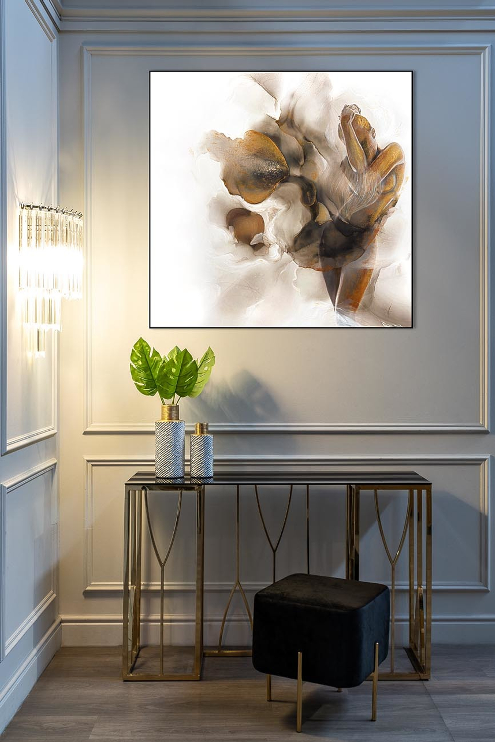 Консоль Garda Decor черно-золотая 13RXC3102-GOLD