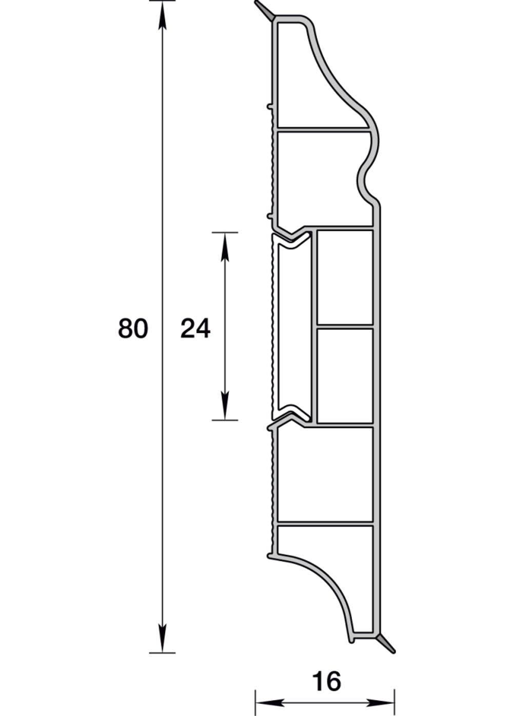 Плинтус ПВХ Идеал Дюра фигурный 036 Платиново-серый 80х16х2200 мм