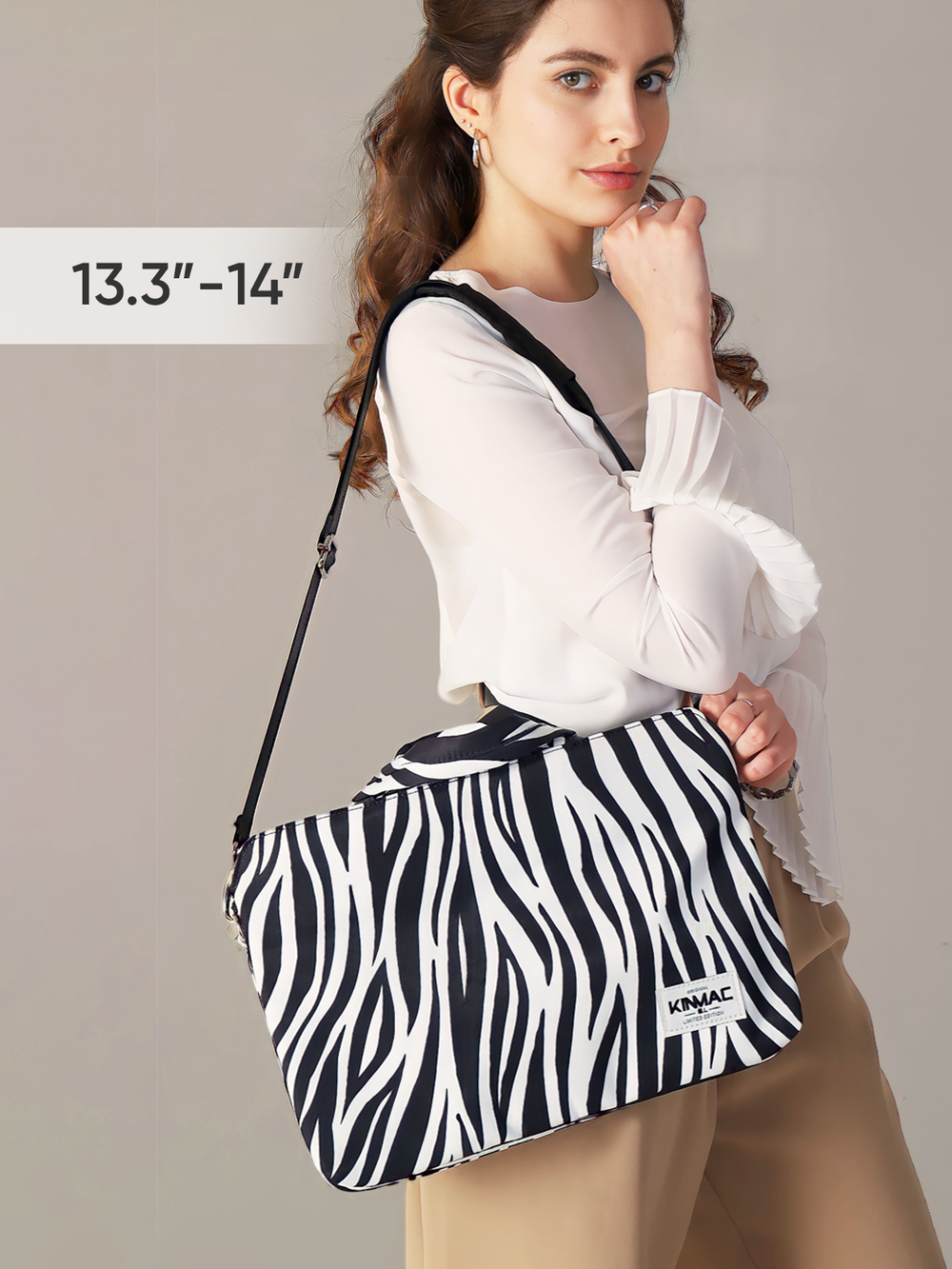 Сумка для ноутбука 13,3" и 14" с ремнем на плечо и 3 отделениями (Зебра)