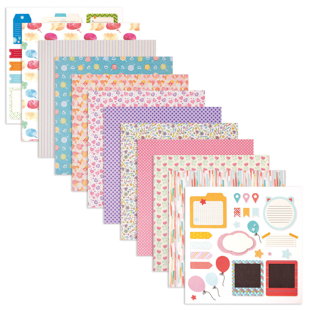 Бумага для скрапбукинга 30х30 см "Яркие краски", двусторонняя, 12 листов, 12 дизайнов, 180 г/м2, ОСТ И