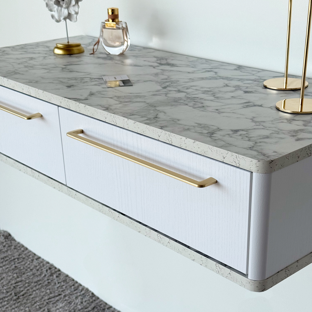 Подвесной туалетный столик консоль Royal 5210 эко (Мрамор Каррара-р.золото)