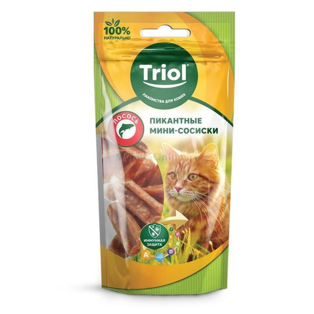 Лакомство для кошек «Пикантные мини-сосиски из лосося», 50г, Triol
