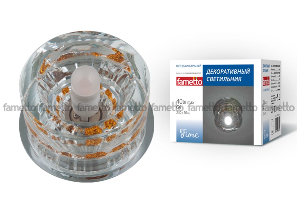DLS-F119 G9 CHROME/CLEAR+GOLD Светильник декоративный встраиваемый, серия Fiore. Без лампы, цоколь G9. Металл/стекло. Хром/прозрачный+золото. ТМ Famet