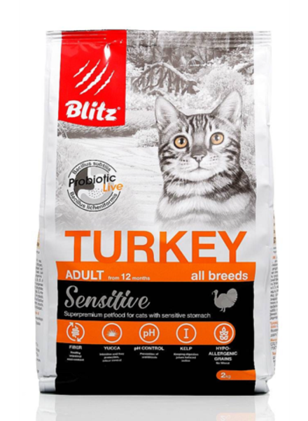 Blitz 400г Sensitive Turkey Сухой корм для взрослых кошек Индейка