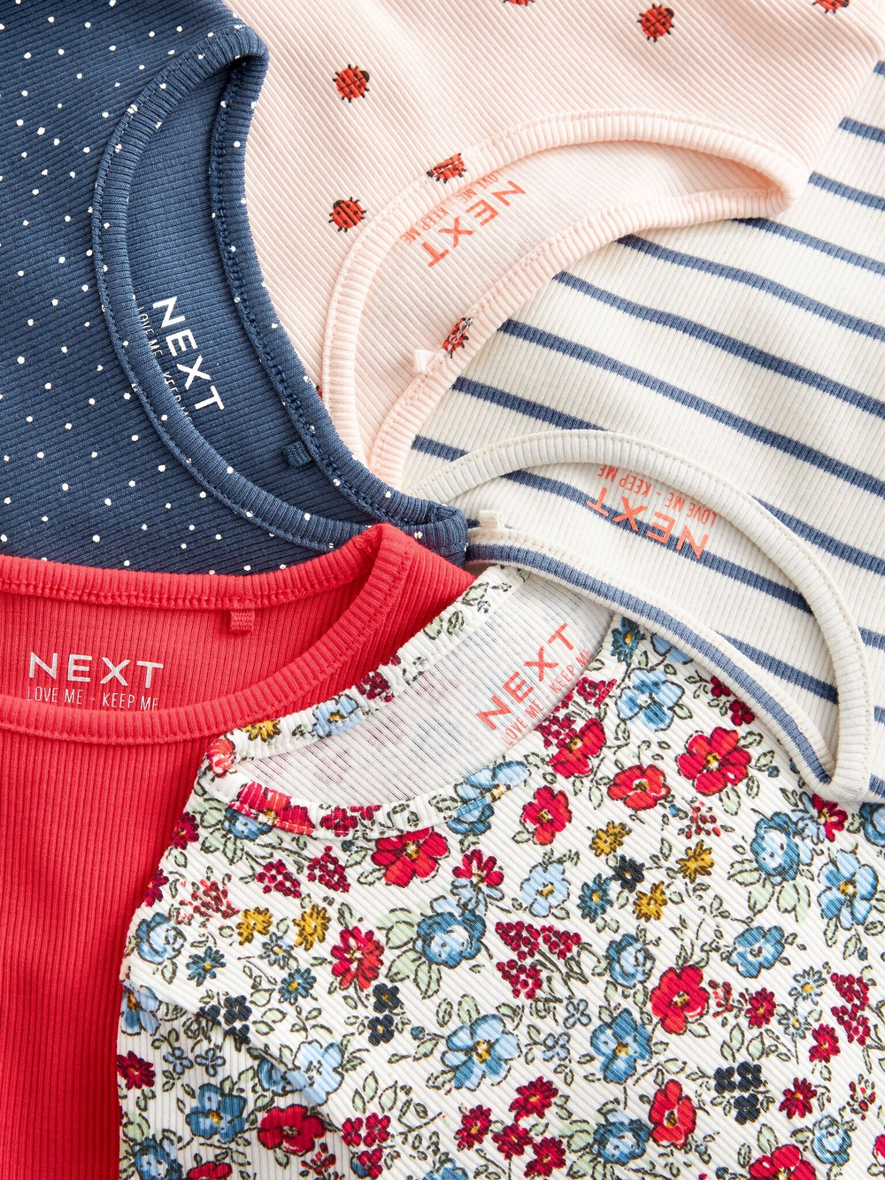 Лонгслив для девочки Next 409-072, 5 шт., Розовый, Красный, Синий