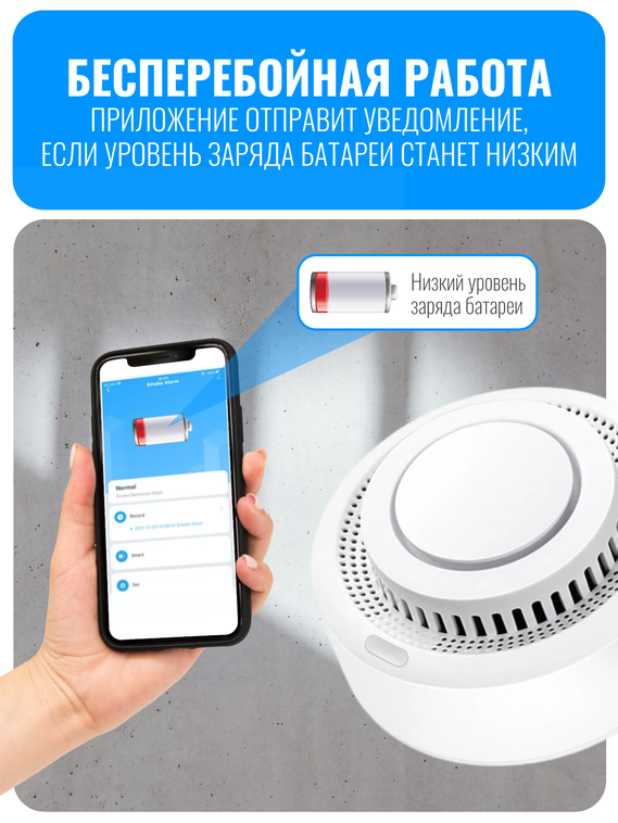 Умный Wi-Fi датчик дыма с сиреной Smart Aura