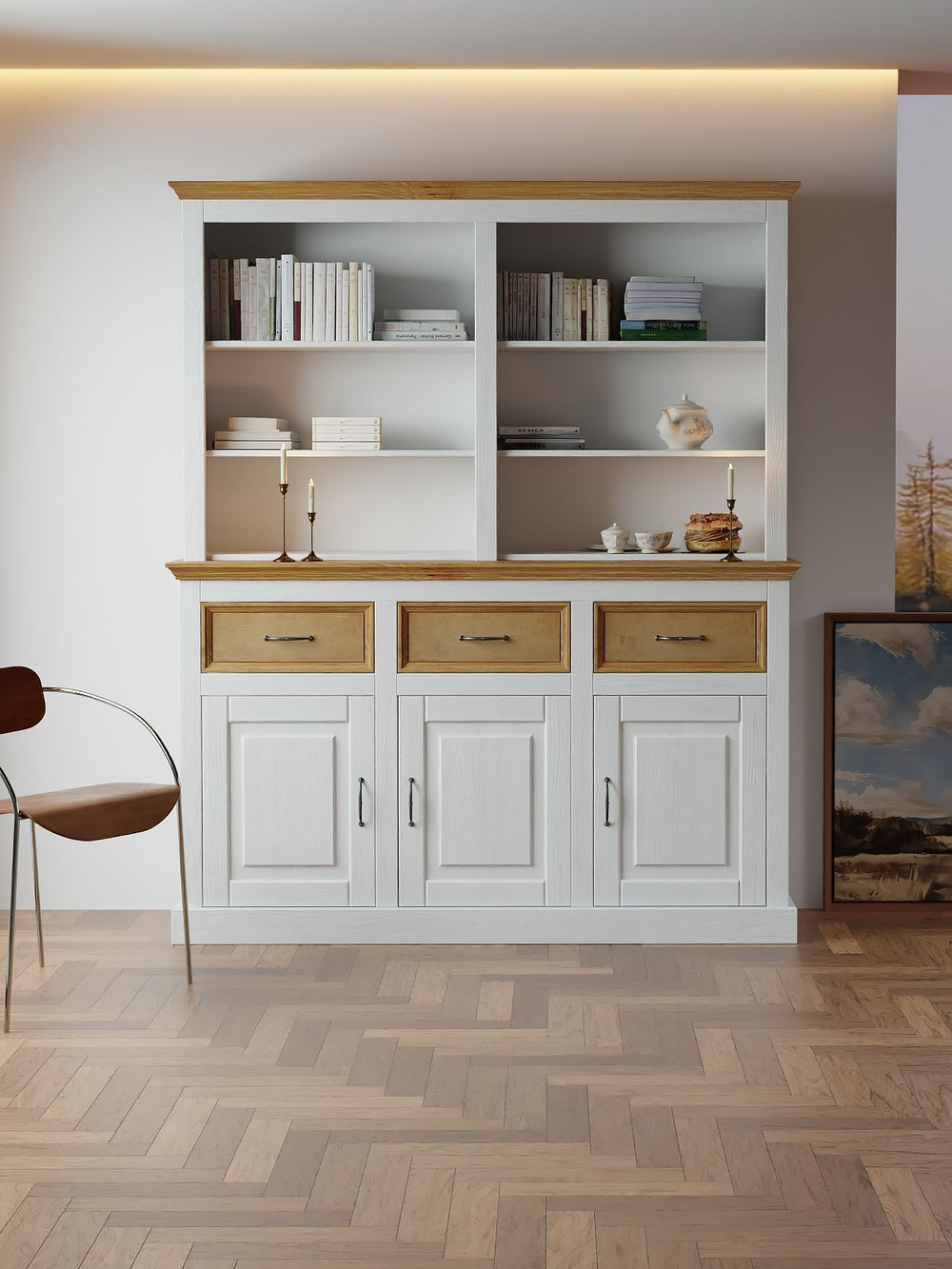 Витрина Ландхаус из натурального дерева, надстройка к комоду