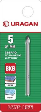 URAGAN 5 мм, 2х кромка, цилиндр хвостовик, Сверло по стеклу и кафелю (29830-05)