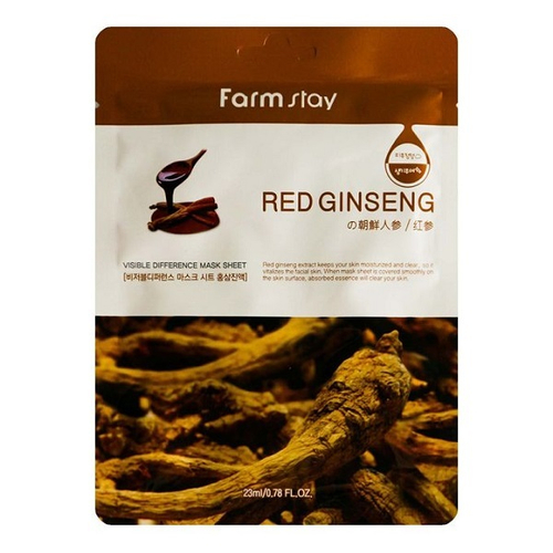 Маска тканевая с экстрактом корня красного женьшеня FarmStay Visible Difference Mask Sheet Red Ginseng 5шт