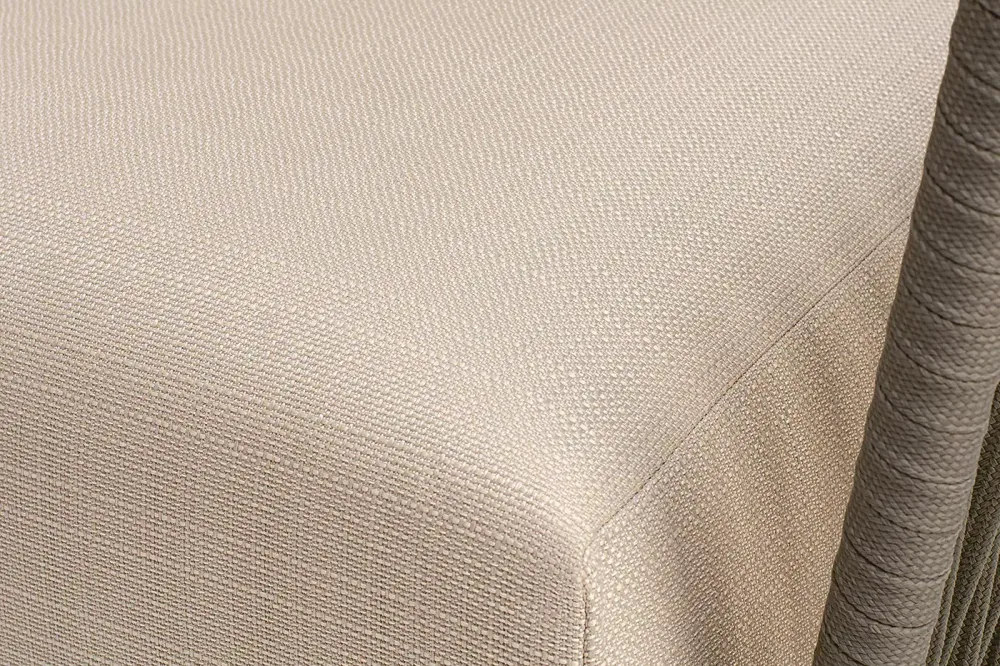 "Форли" кресло плетеное из роупа, каркас алюминий светло-серый (RAL7035) муар, роуп серо-коричневый 23мм, ткань Mossle бежевая