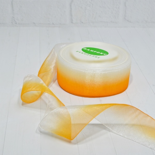 Лента органза 4см х 45м, градиент бело-оранжевая 1 шт