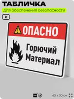 Табличка для обеспечения безопасности "Опасно горючий материал", для производства, предприятия, организаций, 40х30 см, Silver Plane x Айдентика Технолоджи