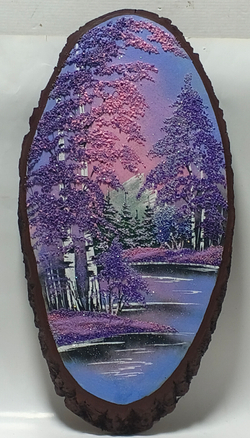 Панно на срезе дерева " Зимняя ночь " 50-23.5см