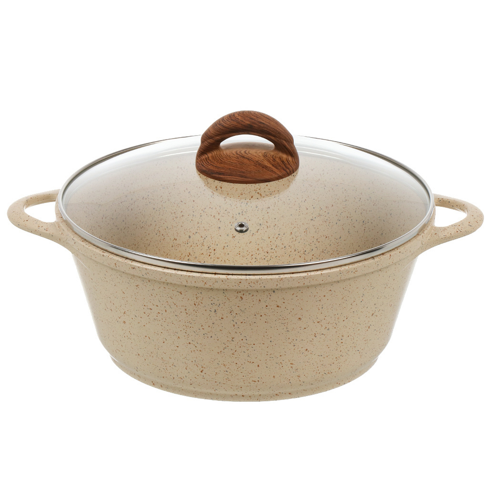 Кастрюля алюм, антиприг, 4 л, с крыш, крыш стекло, кругл, Гурман, Estima, ГМк403 ЭБИ, беж, индукц