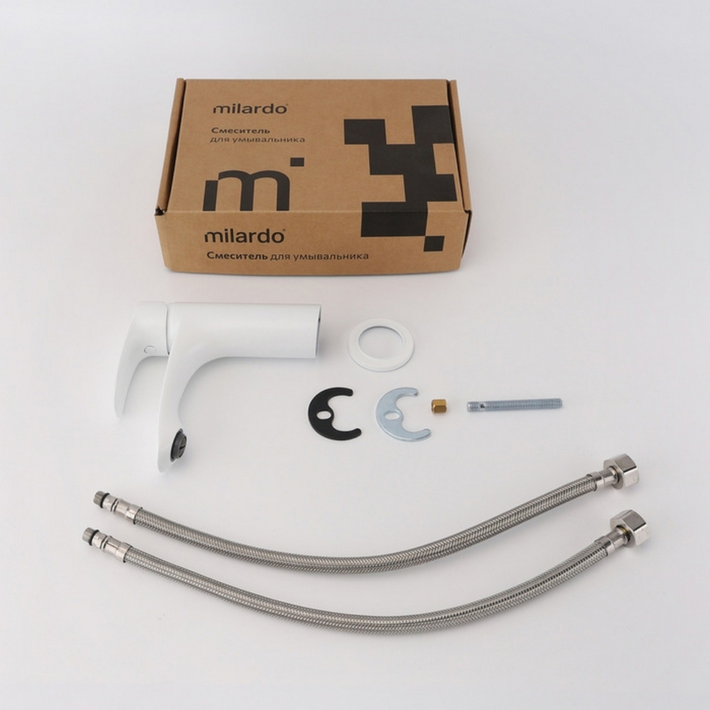 Смеситель для раковины 35к Milardo RORWT00M01 "Rora" литой, п/шпильку, БЕЛЫЙ матовый