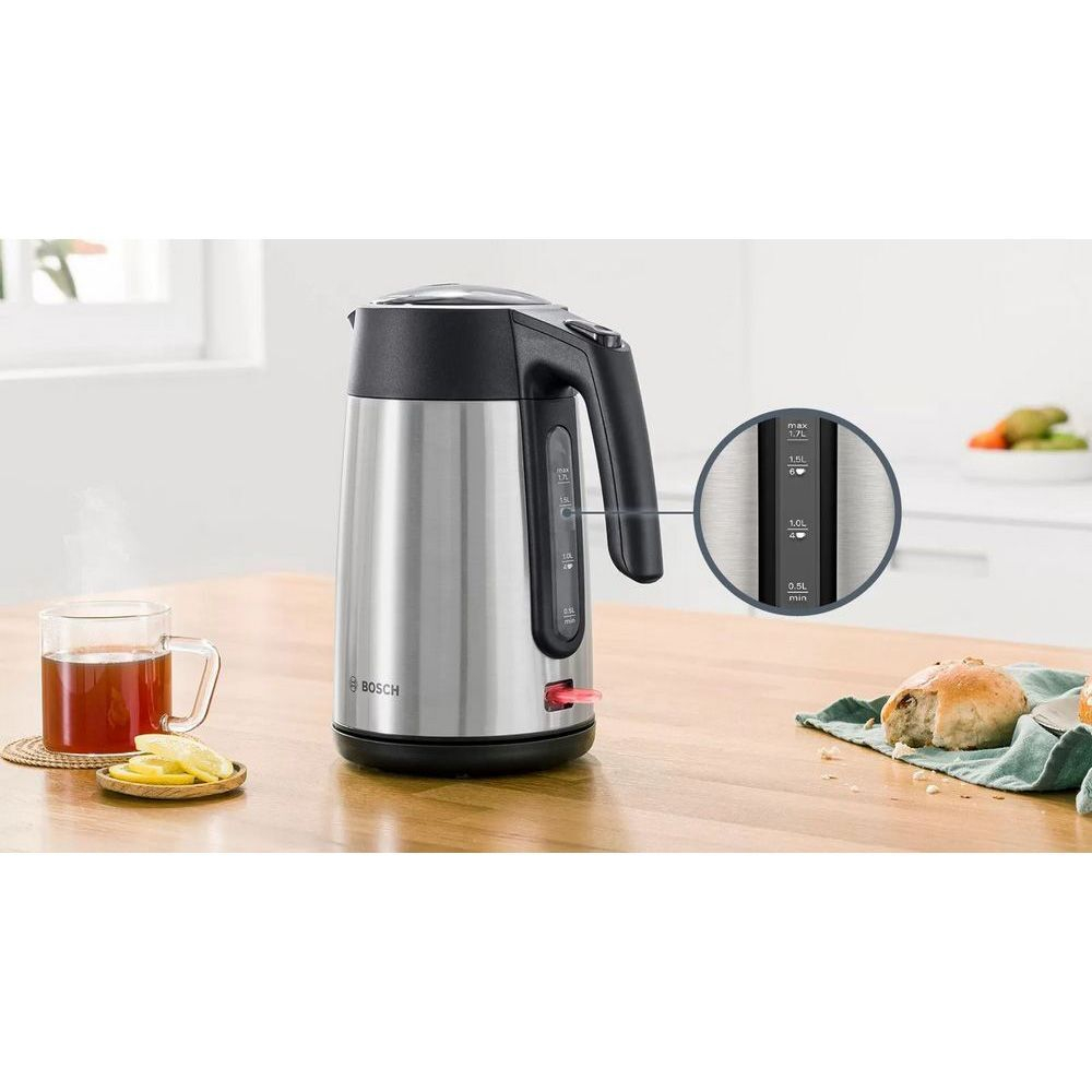 Чайник электрический BOSCH TWK7L460, 2400 Вт, 1.7 л, металл, фильтр от накипи, автоотключение, стальной/черный