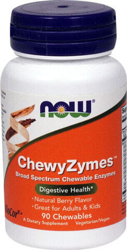 Для пищеварительной системы NOW Foods, ChewyZymes, натуральный ягодный вкус, 90 жевательных таблеток