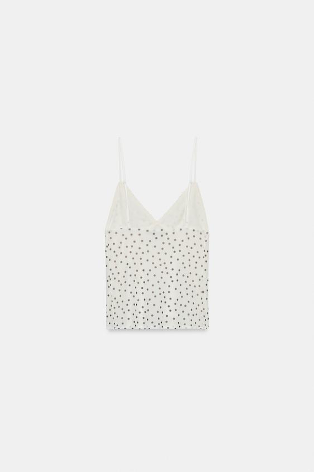 ZARA ТОП ИЗ ПОЛУПРОЗРАЧНОЙ ТКАНИ В ГОРОШЕК, БЕЛЫЙ/ЧЕРНЫЙ