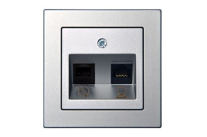 Розетка Телефонная и Компьютерная (RJ11+RJ45) Серебро LIREGUS EPSILON