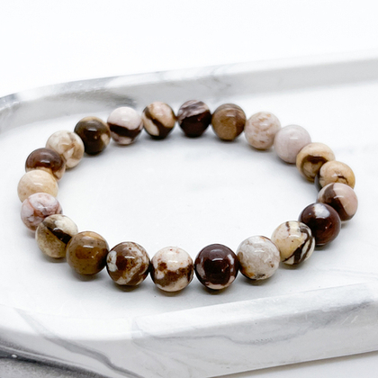 Браслет, "яшма кофейная" (халцедон), диаметр бусин около 8 мм, размер 17 см