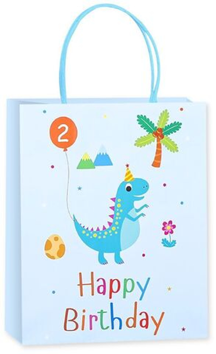 Пакет подарочный, С Днем Рождения! (динозаврик), Голубой, 32*26*12 см, 1 шт.