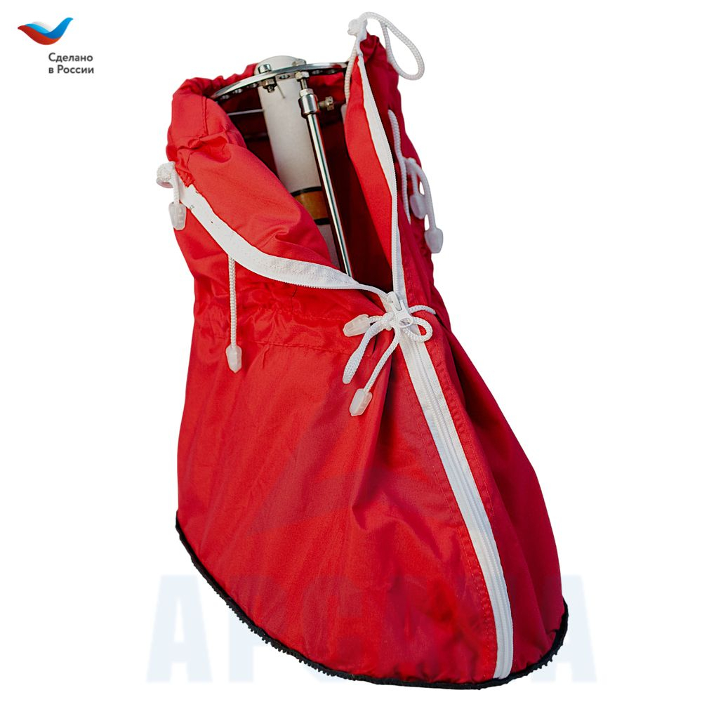 Легкий чехол с подошвой из резины на аппарат Илизарова на голени и стопе. Ткань Сорочка. Цвет изделия красный, цвет молнии белая.Размер OGSRZU-3