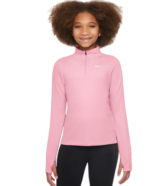 Футболка для мальчика теннисная Nike Girls Dri-FIT Long-Sleeve 1/4-Zip Top - med soft pink/white