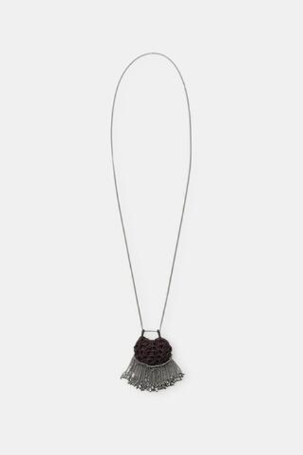 ZARA ДЛИННОЕ ОЖЕРЕЛЬЕ С СУМКОЙ, СВЯЗАННОЙ КРЮЧКОМ, КОРИЧНЕВЫЙ