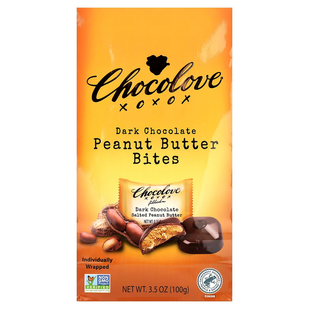 Chocolove, темный шоколад с начинкой, соленая арахисовая паста, 55% какао, 100 г (3,5 унции)