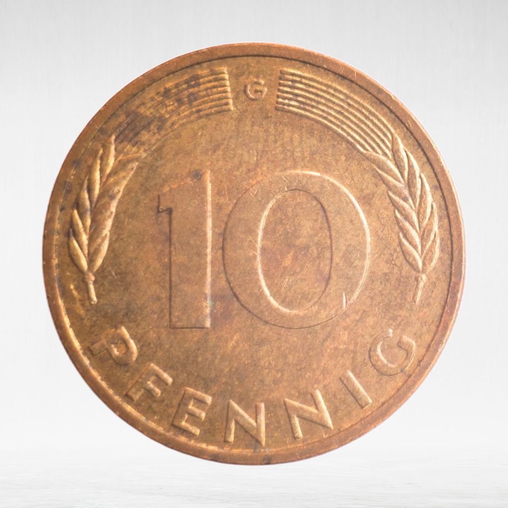Germany, 10 Pfennigs, 1991, (Karlsruhe Mint - "G"), VF
