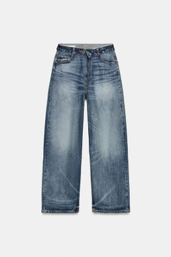 ZARA ДЖИНСЫ TRF СО СРЕДНЕЙ ПОСАДКОЙ И ОТЛОЖНЫМ ПОЯСОМ, МОРСКОЙ СИНИЙ