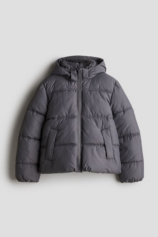 H&M Пуховая куртка с капюшоном, темно-серый