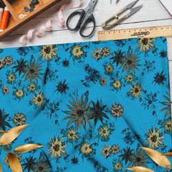 Ткань габардин дикие цветы горчичного оттенка