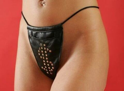 Женские кожаные трусы с кармашком (Размер: S-M) (Цвет: черный)