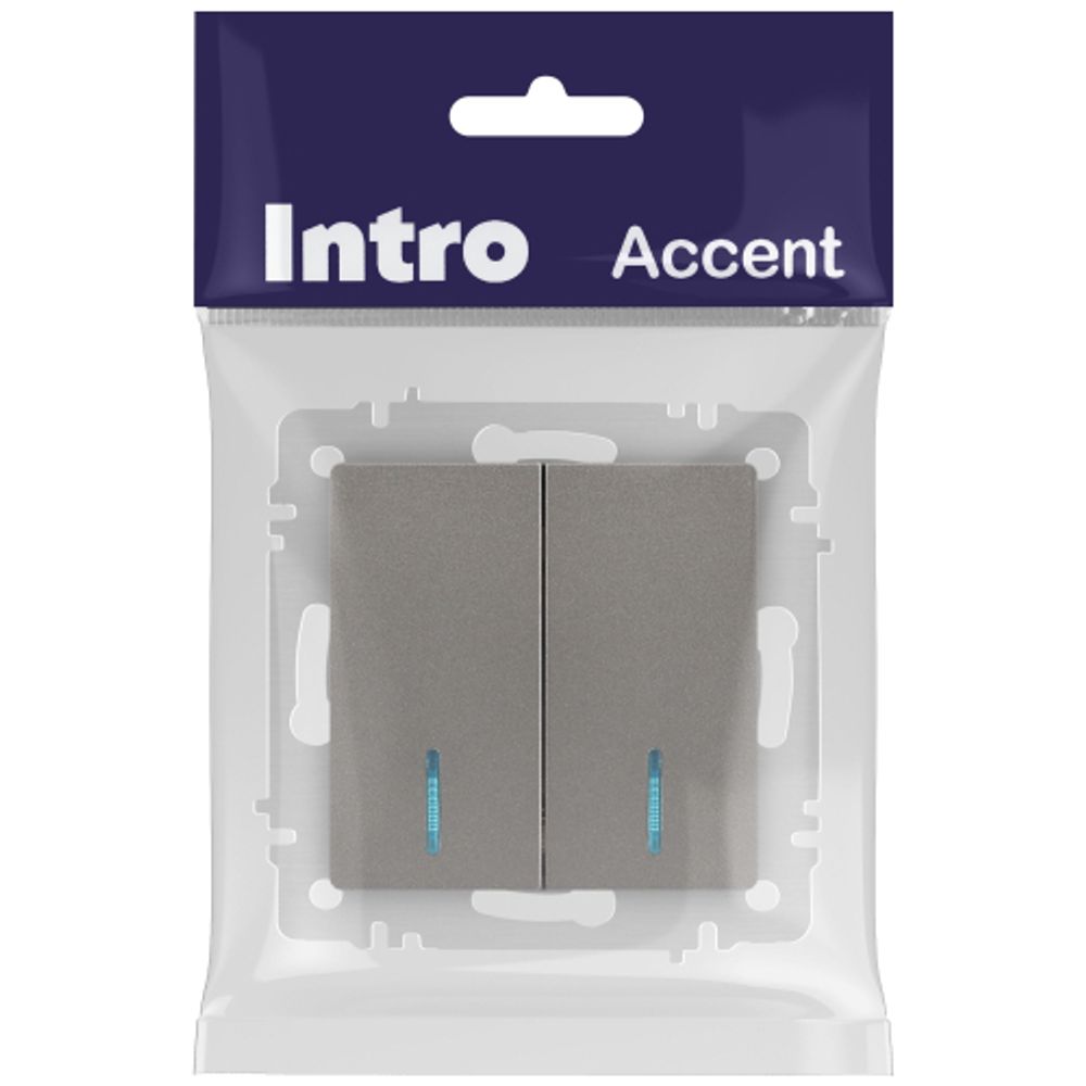 Выключатель Intro Accent 6-105-09 двойной с подсветкой, 10А-250В, IP20, СУ, AL/CU, титан | Intro